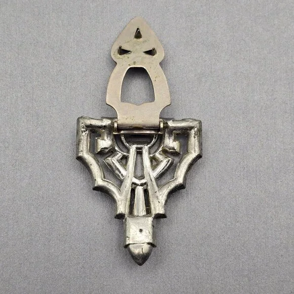 Vintage Art Deco Rhinestone Dress Clip 1.5" Silver Tone Estate Jewelry Cutouts - Picture 7 of 9